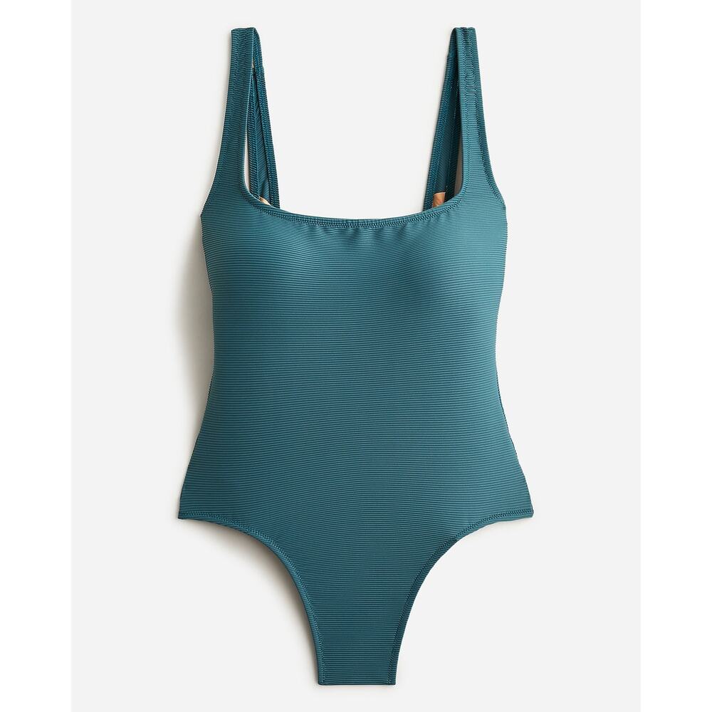 New J. Crew Teal Green Ribbed Square Neck One-Piece Swim Bathing Suit Size 22
